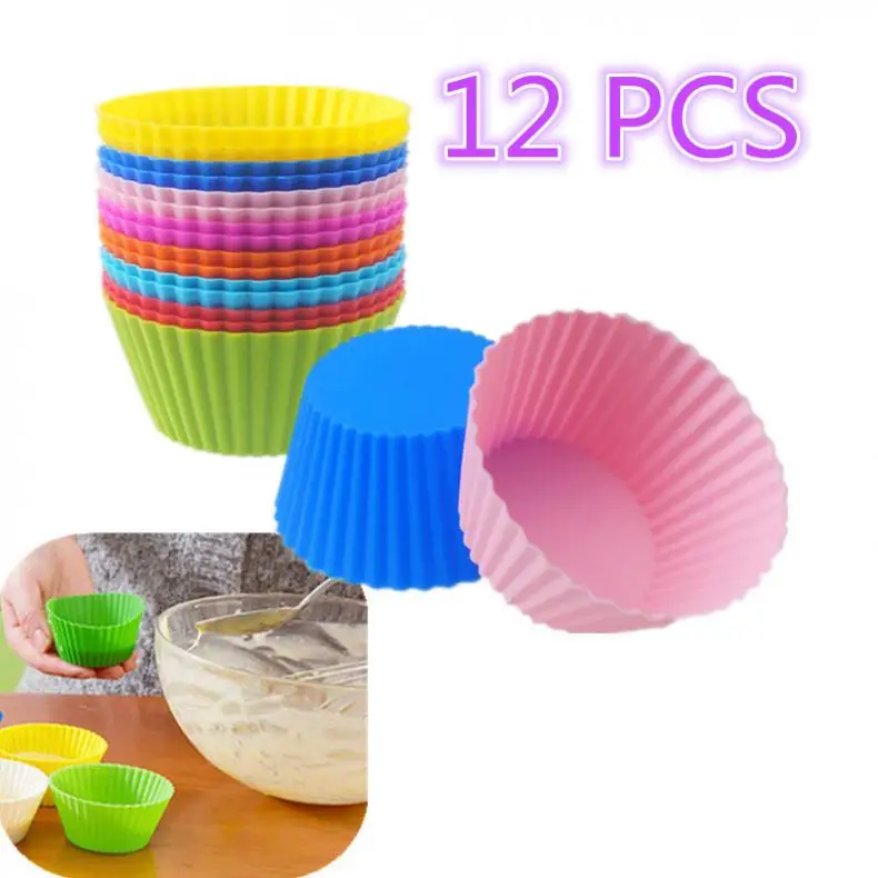 

12pcs/lot Silicone Non-toxic Round Cake Muffin Cupcake Liner Baking Cup Mold for Cupcake/Muffin/Pizza/Bread/Ice / Cake / Cookie