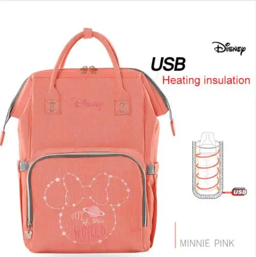 Дисней Детская сумка для пеленки для мамы влажная сумка USB Изоляция bolsa Мумия Материнство подгузник коляска сумка большой емкости Микки Маус - Цвет: color 9