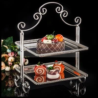 1pcs european double layer rectangular mirror glass snack rack metal cake rack multi layer wedding dessert rack