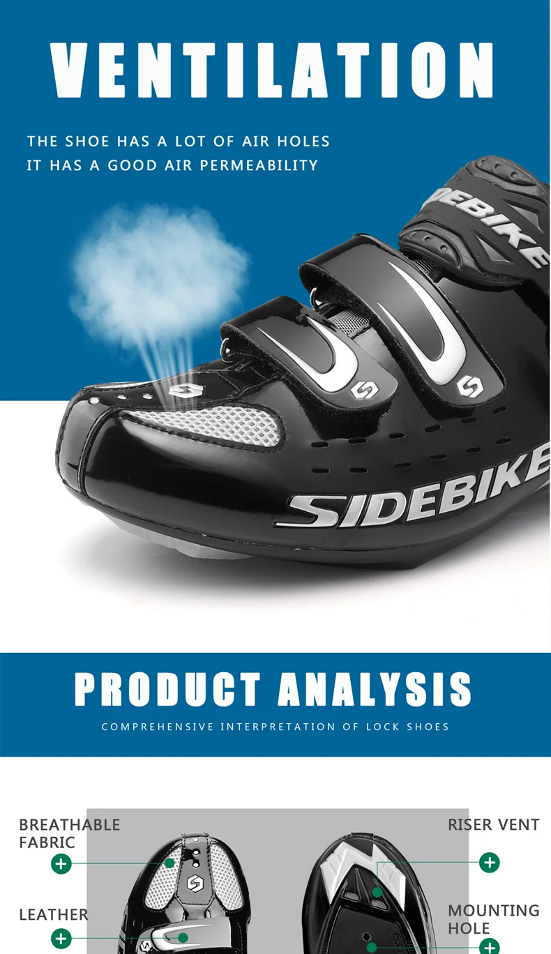 Sidebike/Обувь для велоспорта; Мужская обувь для гонок; обувь для шоссейного велосипеда; самоблокирующаяся на вершине велосипеда; спортивные ультралегкие Профессиональные черные колонки