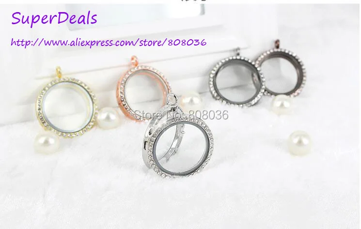 

2016 freeshipping NEW 50pcs/lot 30mm Round Memory Photo Magnet Glass Living Floating Locket With Rhinestones necklace pendant