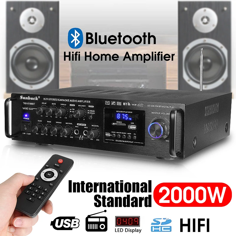 KROAK HIFI стерео караоке аудио усилители 2000 Вт домашний автомобильный bluetooth караоке усилитель беспроводная версия цифровой аудио усилители