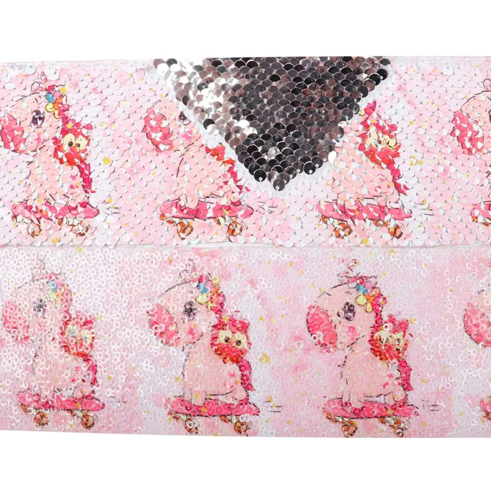 Ribbon Polyester Sequin Cute Unicorn Printed DIY Hair Bows Decoration Accessories Children Birthday Party Decorations 75mm 2Y | Дом и сад