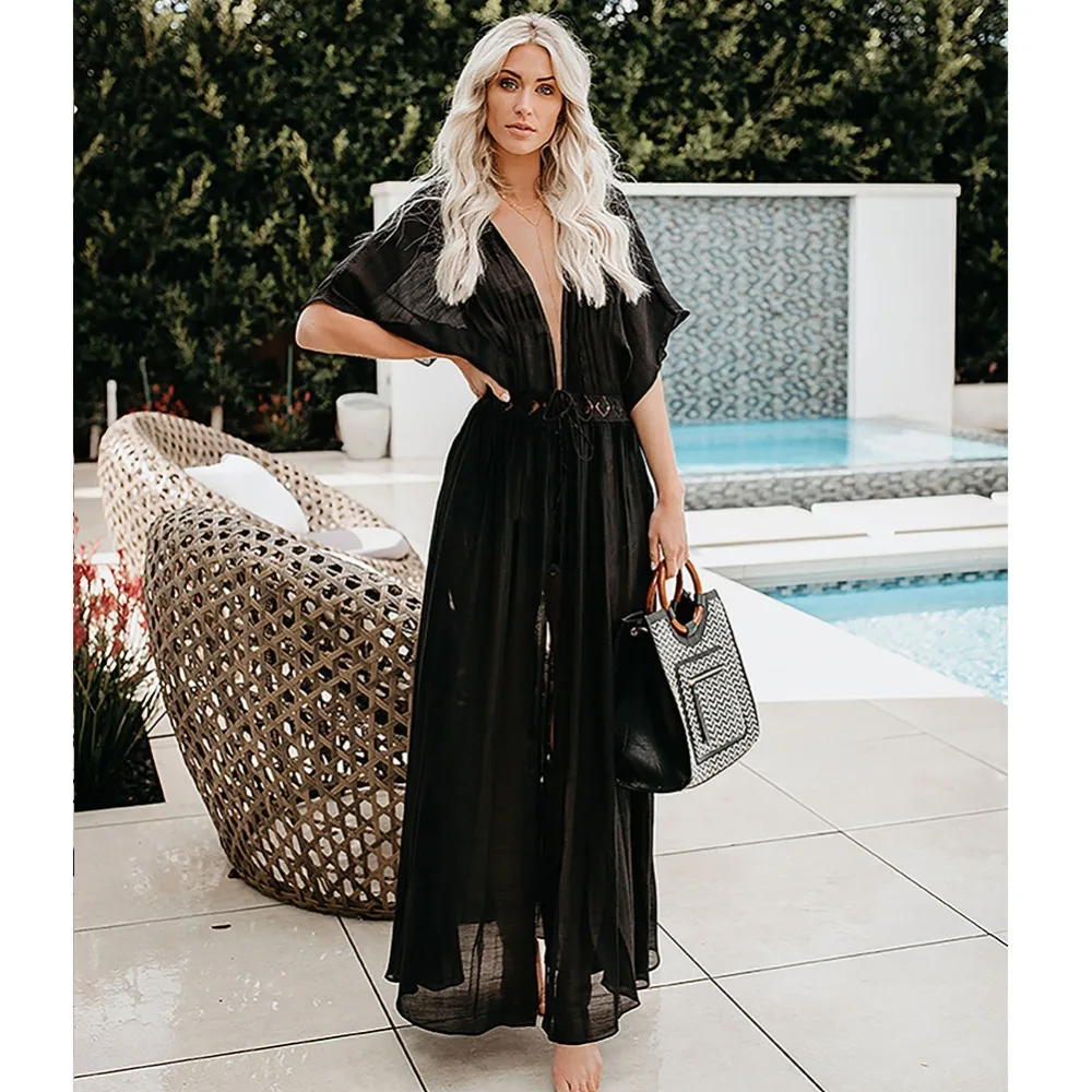 Женская сексуальная пляжная туника с v-образным вырезом лоскутное парео халат