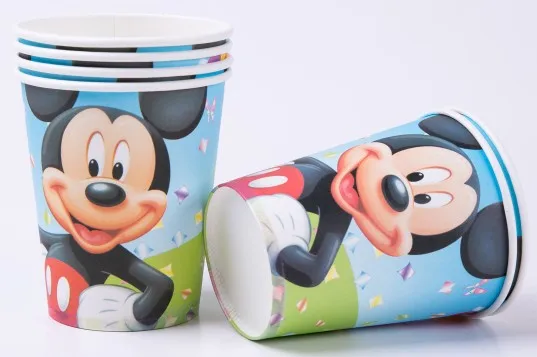 6 pcs cups Счастливый день рождения Микки Дисней бэби Шауэр для мальчика свадебный фестиваль вечерние украшения набор баннер салфетки стакан с соломинкой пластины поставщик - Цвет: 6 pcs cups