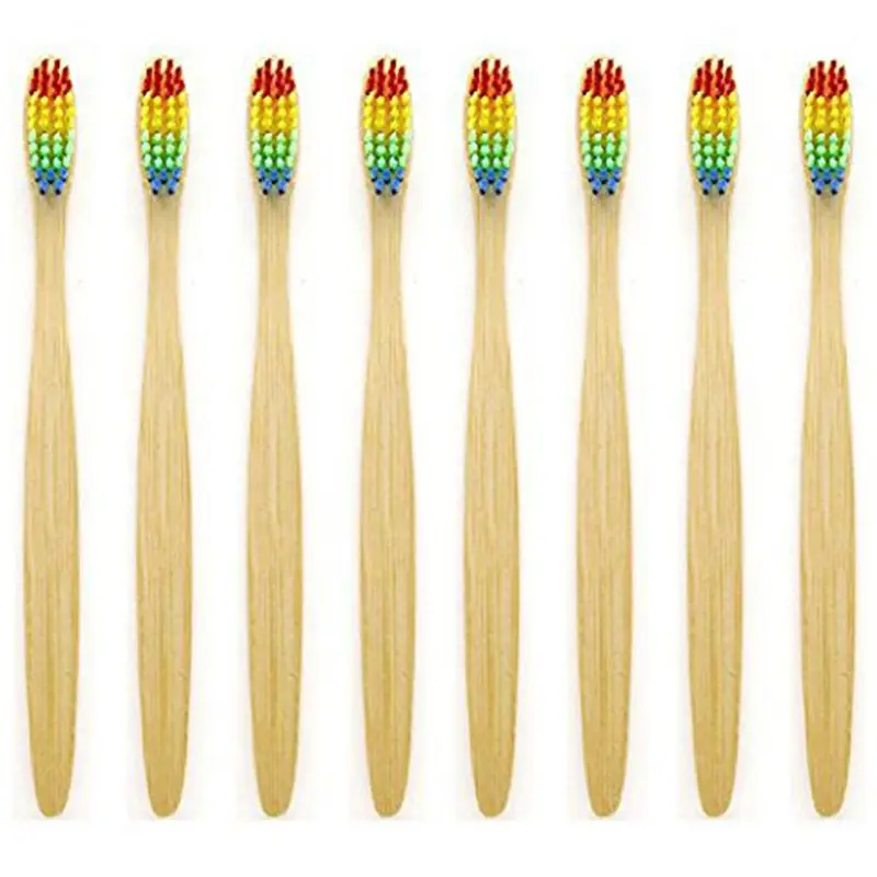 Зубная щетка из натурального бамбука изготовленная радужного нейлона