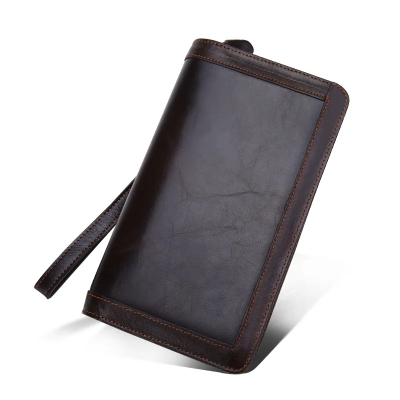 Vintage mens wallet long zipper wallets Phone bag Casual genuine leather Men Purse brand Luxury Business men Clutch | Багаж и сумки