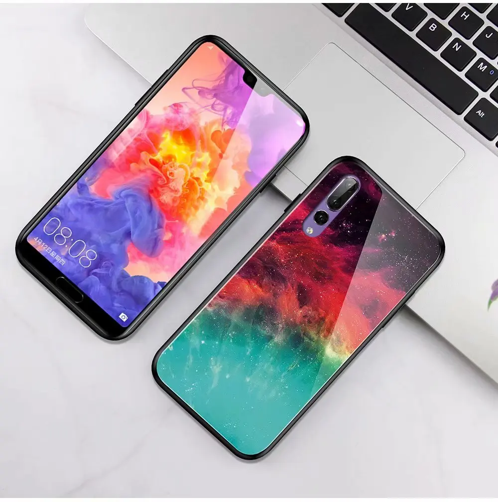 Цветной мраморный чехол для телефона huawei P20 Pro P20Lite закаленное стекло Coque