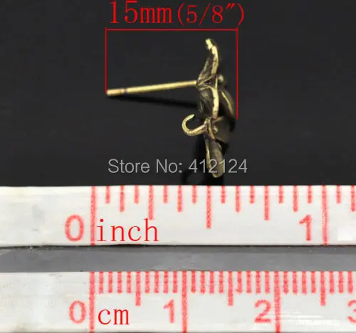 150Pcs Bronze Tone Earring Posts Flower Four Leaf Clover With Stoppers &amp Loop DIY Jewelry Component Findings 15x14mm | Украшения и