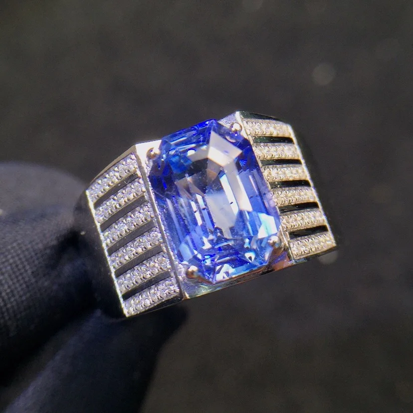 Мужское кольцо с натуральным синим сапфиром 18 К белое золото 3 61ct | Украшения и