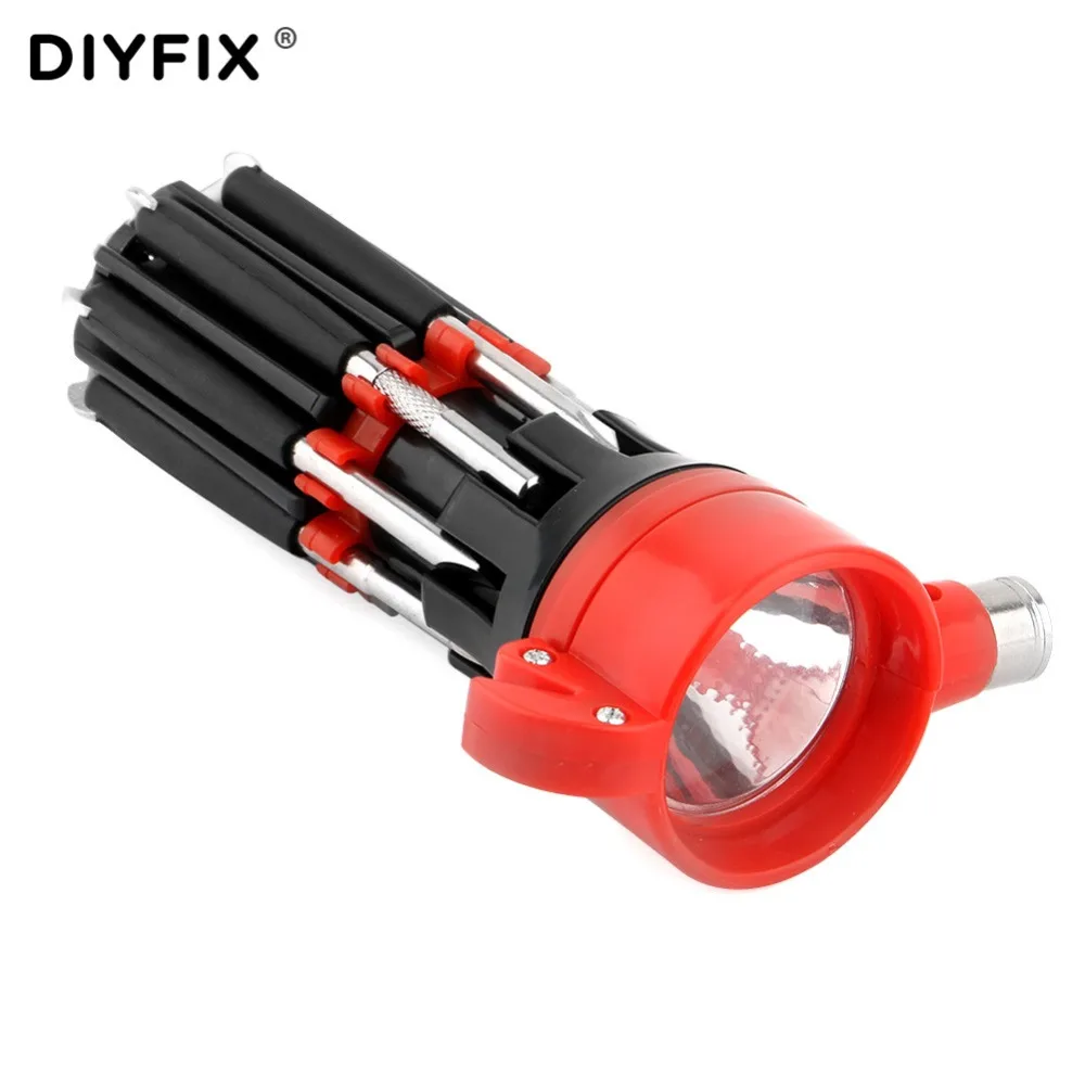 DIYFIX Portable 8 in 1 Screwdriver Set with 6 Both End LED Powerful Torch emergency Life hammer Multifunctional outdoor tool set |