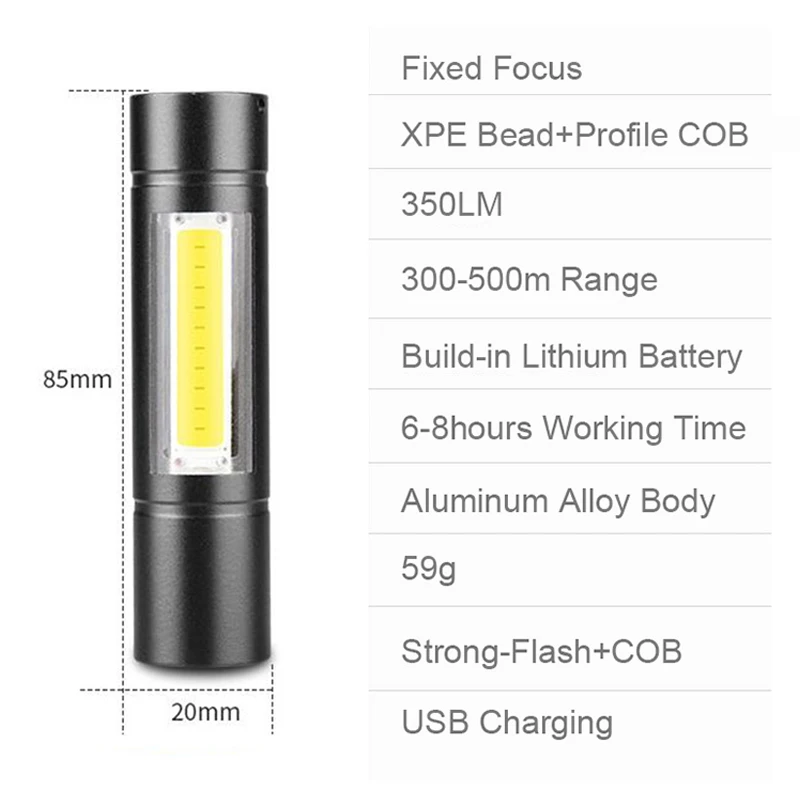 3 режима Мини переносная Рабочая лампа XPE + COB светодиодный фонарик ZOOM torchflashlight life