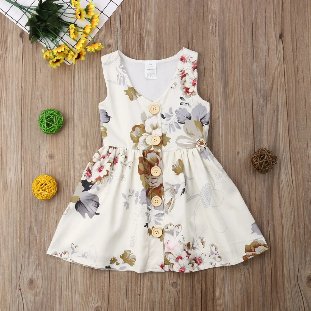 Spring summer Girls flower dress vintage white button cotton girls fashion wedding | Детская одежда и обувь