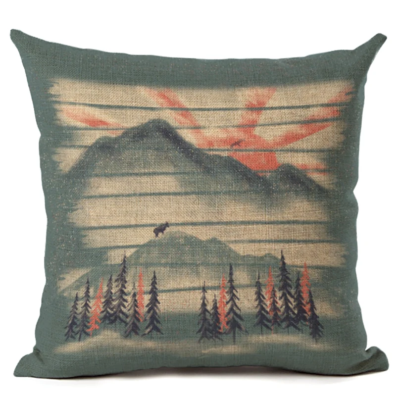 Чехол для подушки в стиле ретро с изображением снежных гор подушка
