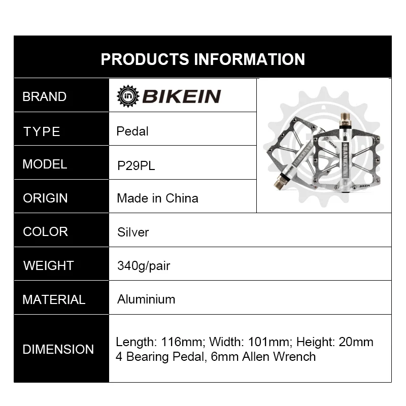 

BIKEIN Ultrelight Bicycle Cycling Aluminum CNC BMX 4 Bearing Pedals 340g MTB Platform Pedal Mountain Bike Accessories 5 Colors