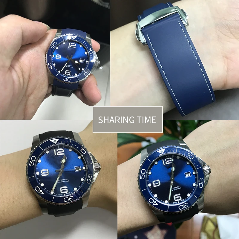 20 мм 22 резиновый ремешок для часов черного и синего цвета Omega Seamaster 300 Longines Seiko IWC