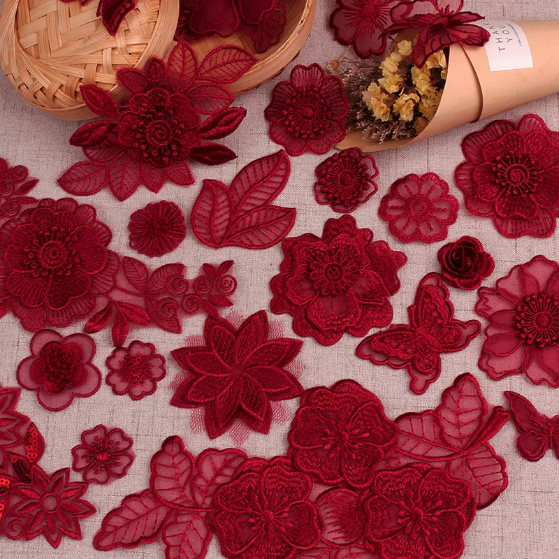 1 шт. аппликация в виде красных цветов и бабочек вышитые нашивки для одежды сумки