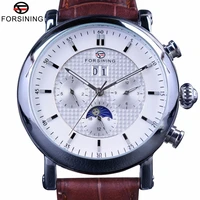 forsining fashion tourbillion design white dial moon phase calendar display mens watches top brand luxury automatic watch clock