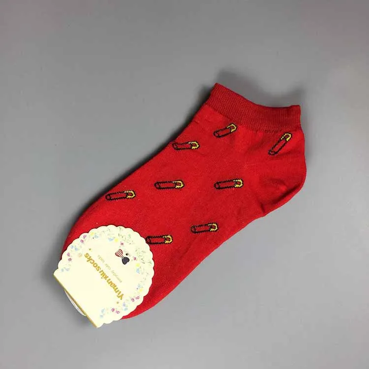 red Epous, милые Короткие Носки с рисунком фруктов, женские хлопковые тонкие летние носки с художественным принтом, кавайные летние забавные носки до лодыжки, чулочно-носочные изделия - Цвет: red