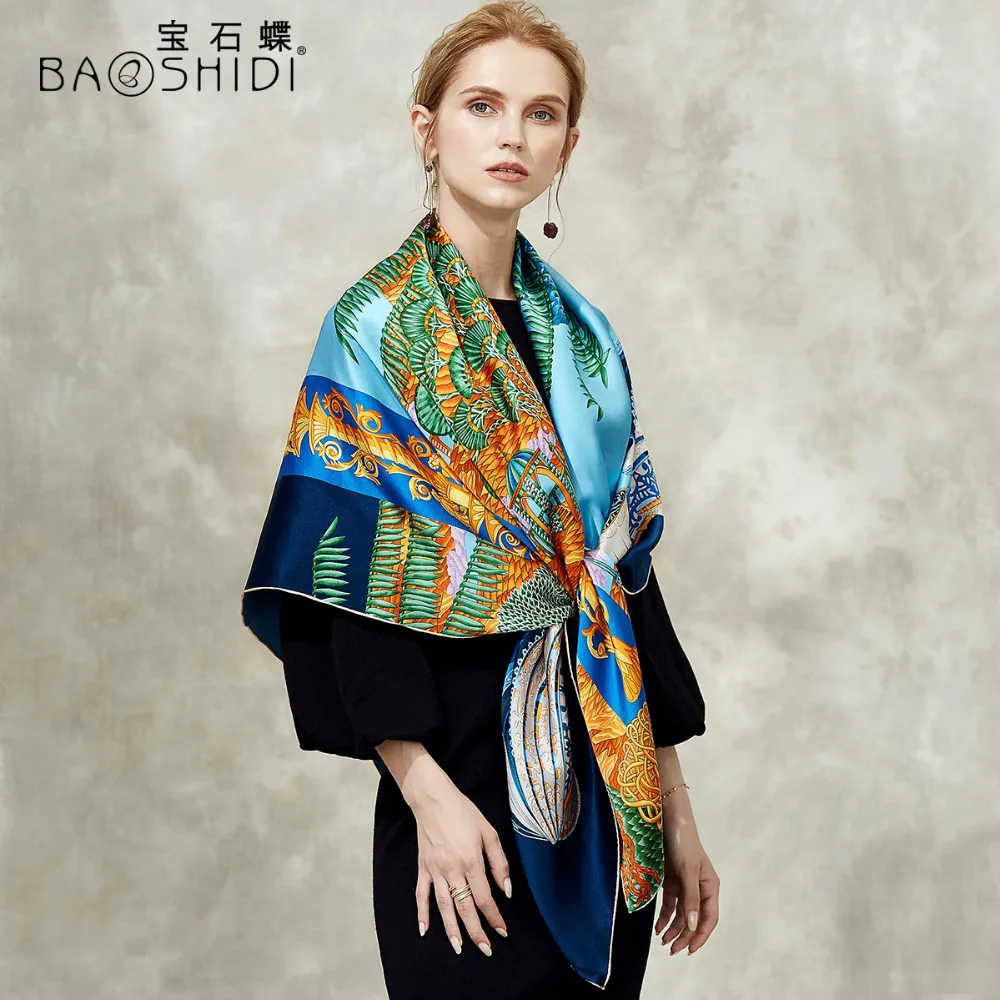 [BAOSHIDI]100% silk scarf 16m/m thick Infinity 132*132cm Scarves women Elegant brand scarfs fashion lady shawl woman hijab |