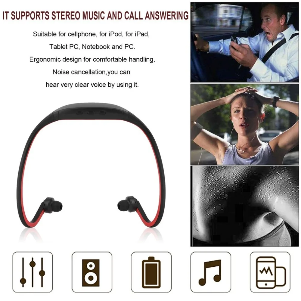 Портативный спортивный беспроводной Bluetooth 3,0 Handfree стерео музыка гарнитура наушники для мобильного телефона с микрофоном