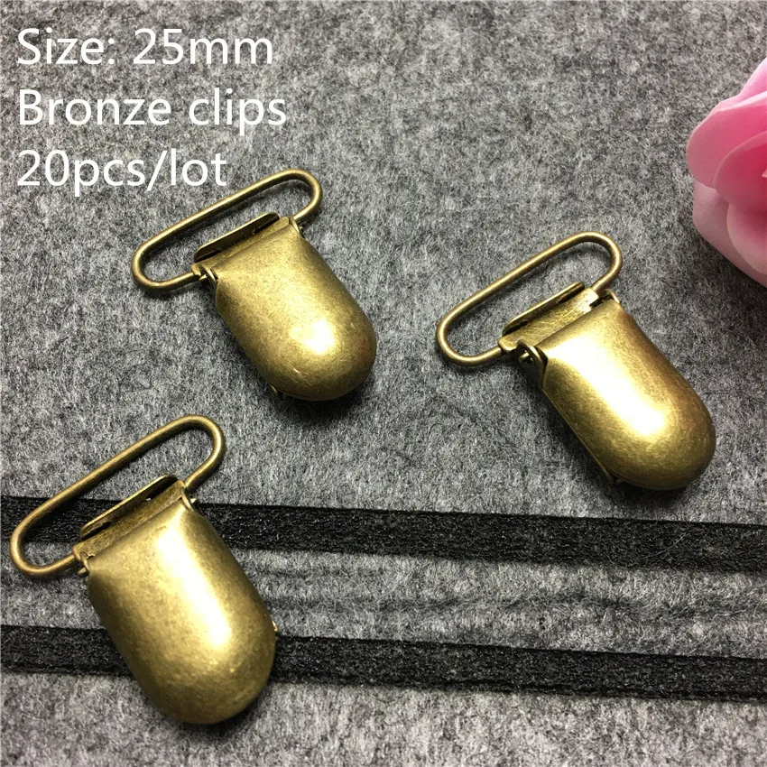 

20pcs/Lot Metal Bronze color Hook Pacifier Garter clips Suspender Clips 25mm