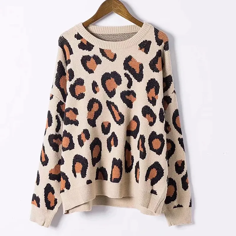 Sweater 2 Женский вязаный цветной Леопардовый свитер с круглым вырезом, Модный повседневный осенне-зимний свободный женский свитер, пуловер Q317 - Цвет: Sweater 2