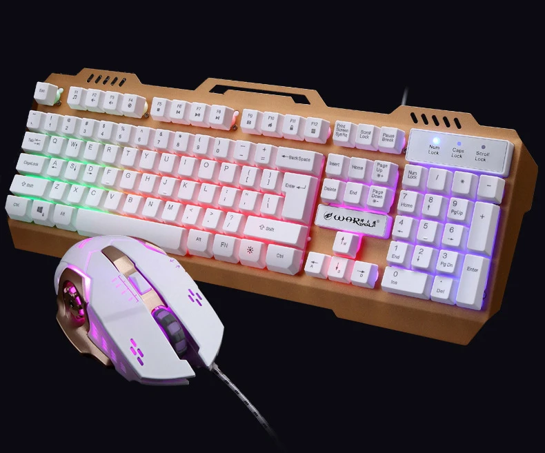 Игровая клавиатура, мышь, комбинированная, USB, проводная, 104 клавиш, мультимедиа, цветной, светодиодный, подсветка, металлическая клавиатура и мышь, мыши для PC Gamer