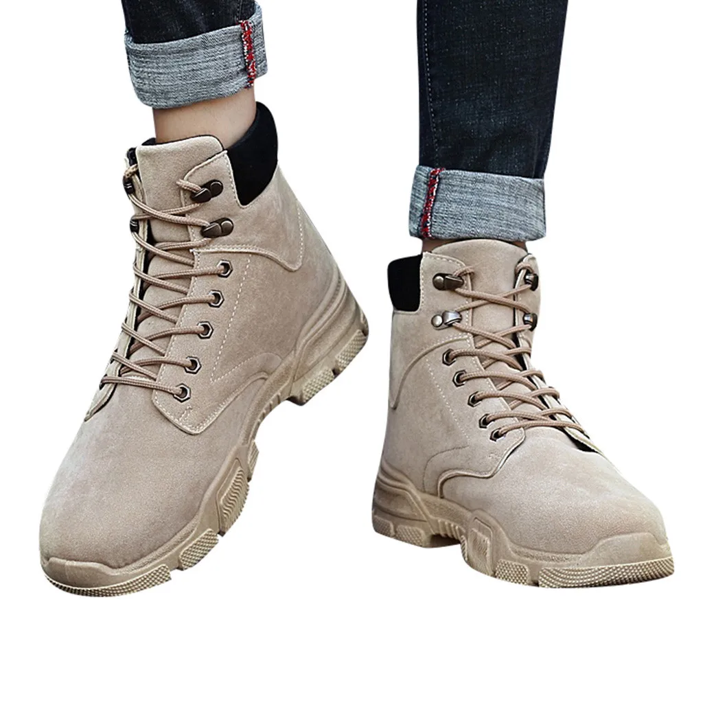 Botas hombre/модные зимние мужские ботинки высокого качества теплые рабочие ботинки мужские ботинки-дезерты на шнуровке обувь с высоким берцем с круглым носком, 7,10