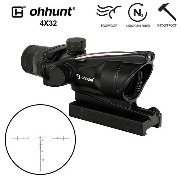 Reticle NO.2 RED Ohhunt Охота 4X32 ACOG реальный оптоволоконный прицел BDC шеврон Подкова Сетка тактические оптические прицелы для cal. 223. 308 печать логотипа - Цвет: Reticle NO.2 RED