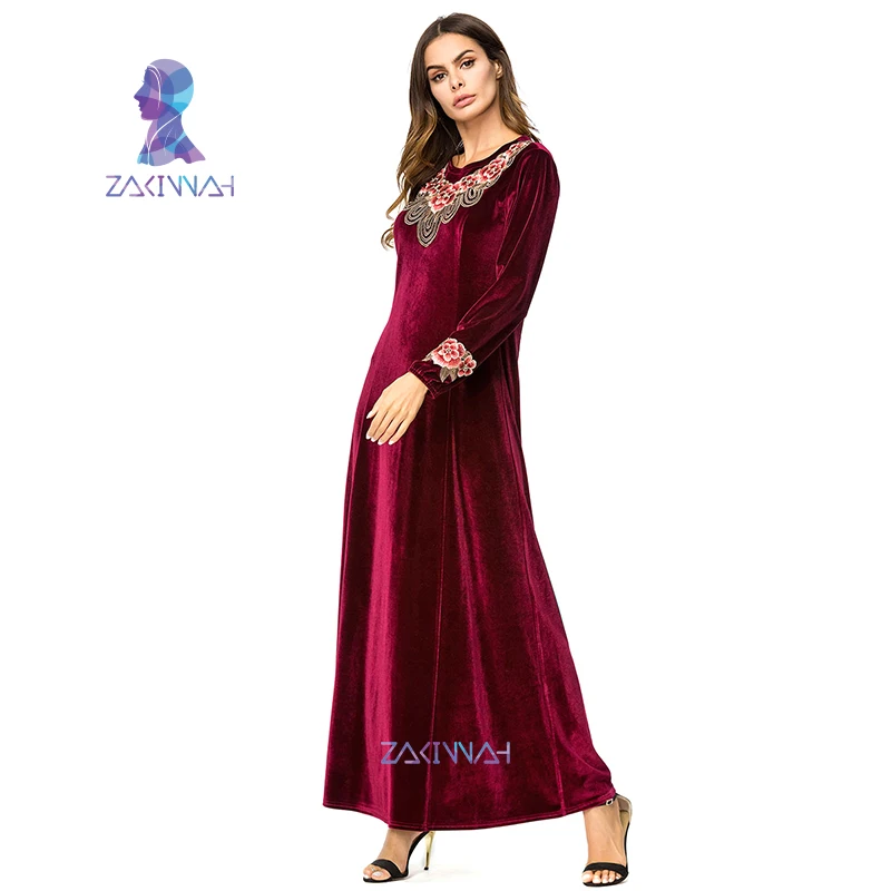 Повседневное вельветовое платье abaya макси с вышивкой большие размеры Кимоно