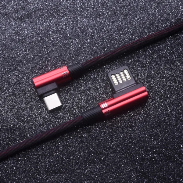 Двусторонний USB кабель type c кабель передачи данных для быстрой зарядки для samsung huawei Xiaomi двусторонний штекер Плетеный локоть игровой шнур для передачи данных - Цвет: Red
