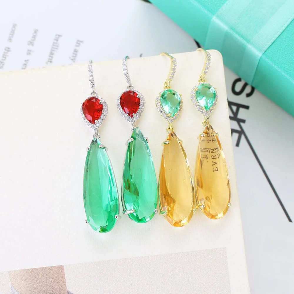 HIBRIDE уникальные трендовые длинные висячие серьги с фианитом AAA в форме капли воды