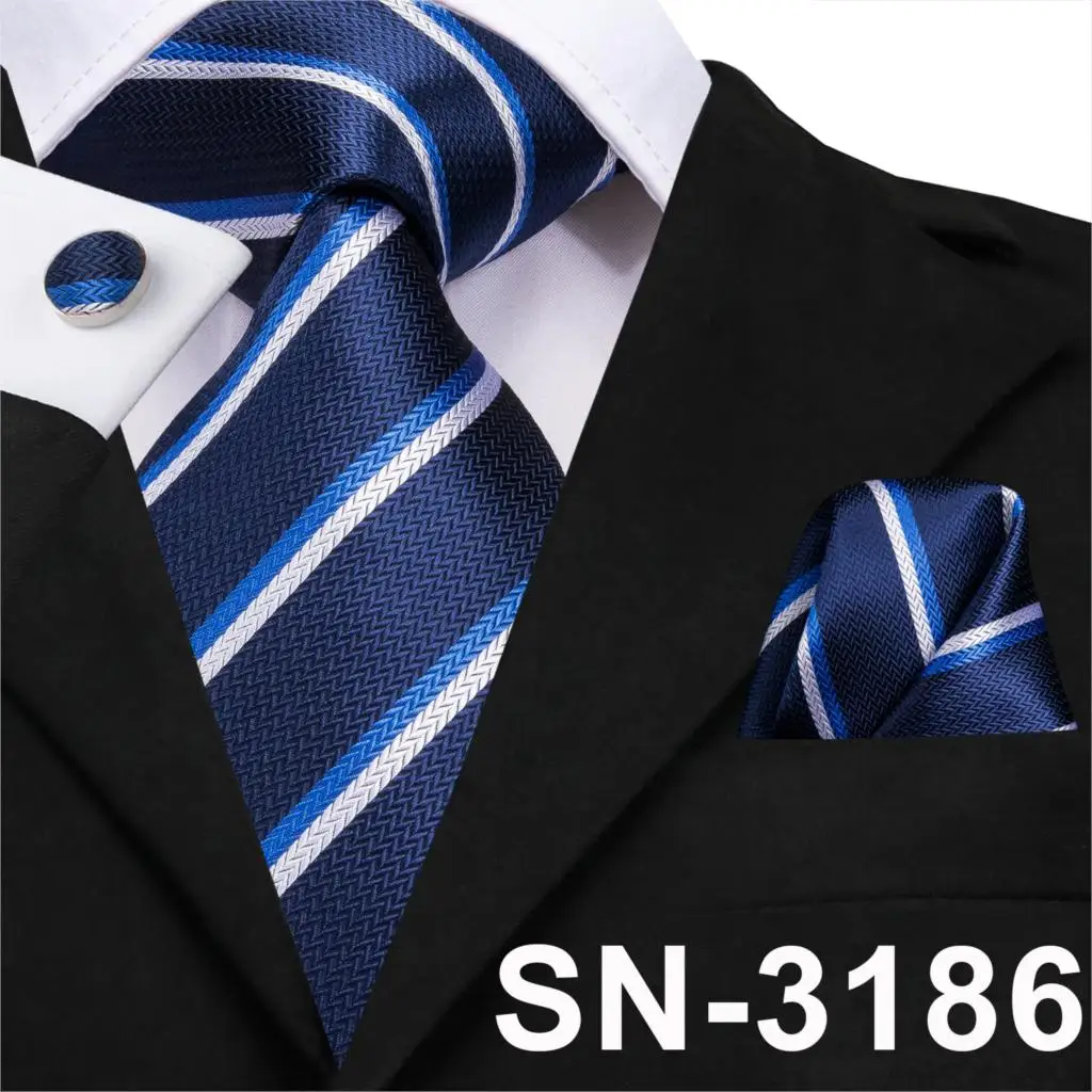 SN-3186 Hi-Tie Мужской Шелковый галстук клетчатый зеленый/синие галстуки Hanky набор запонок подарок полосатый галстук подарок для свадебной вечеринки Прямая поставка - Цвет: SN-3186