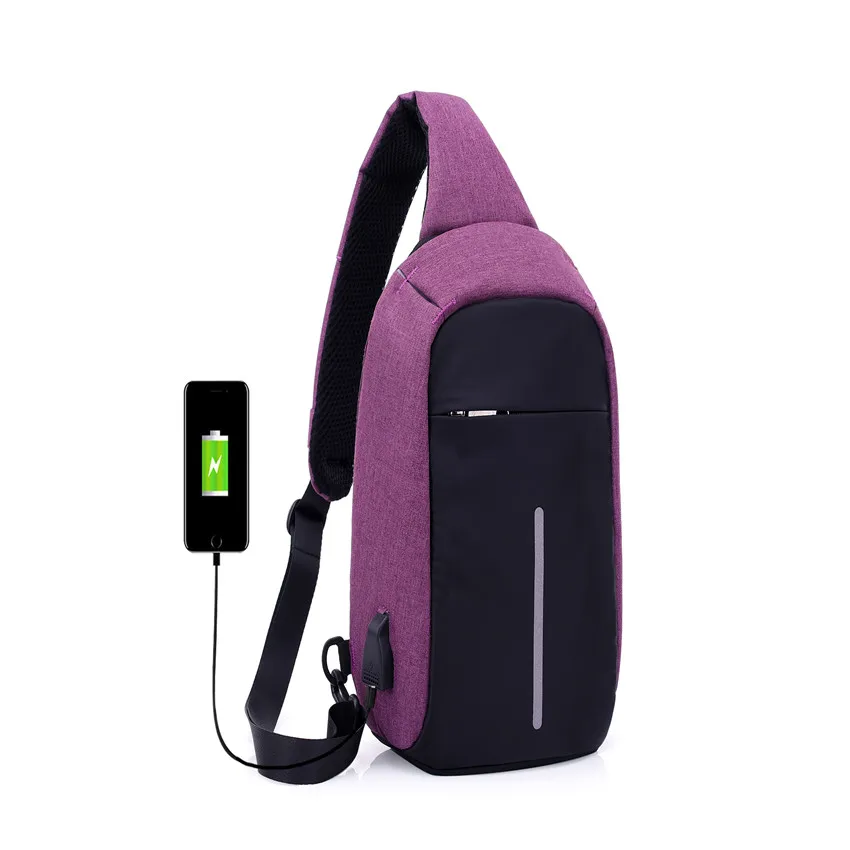 Purple Bag Новое поступление USB Противоугонная пряжка дизайн высокая емкость нагрудная сумка мужская сумка через плечо костюм для Pad водоотталкивающая сумка на плечо - Цвет: Purple Bag