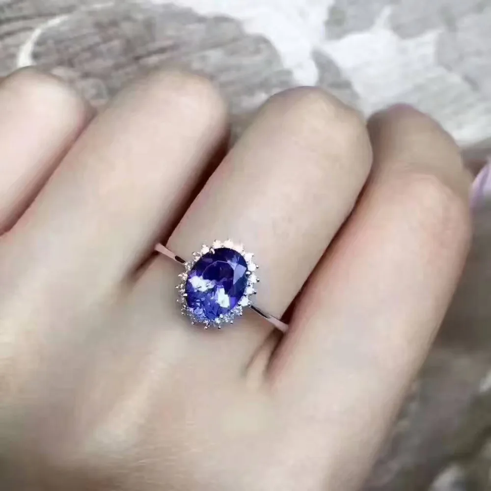 Кольцо женское из серебра 925 пробы с натуральным синим танзанитом|tanzanite stone ring|jewelry