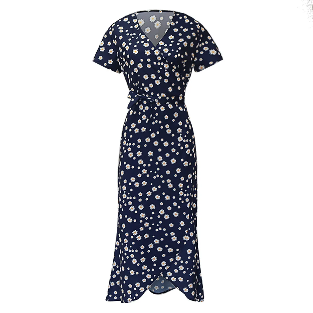 Летнее платье в горошек Пляжное стиле бохо с цветочным принтом Винтажные