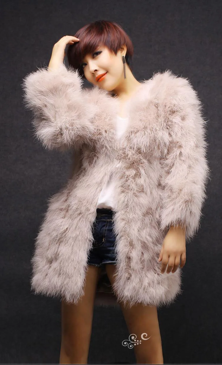 Женское пальто из натурального страуса длинное шерстяное меховое зимняя куртка