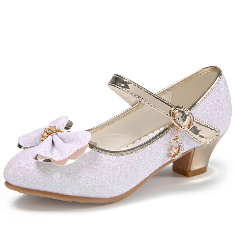 Туфли лодочки с блестками и бантом на низком каблуке|kids mary janes|children dress shoesgirls kids shoes
