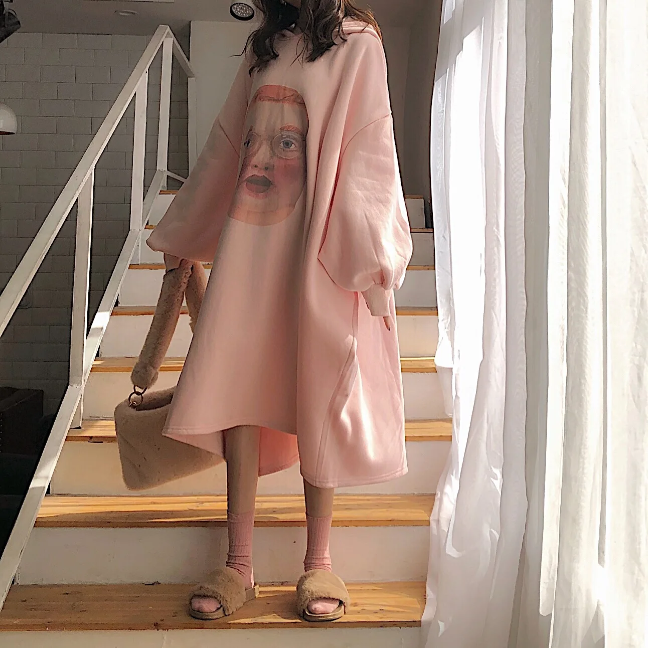 Осенне зимний стиль 2019 длинный пуловер с круглым вырезом платье свитер для