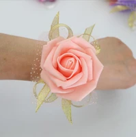 bridal wrist flower corsage bridesmaid sisters hand flowers wedding prom artificial silk flowers bracelet lx5722