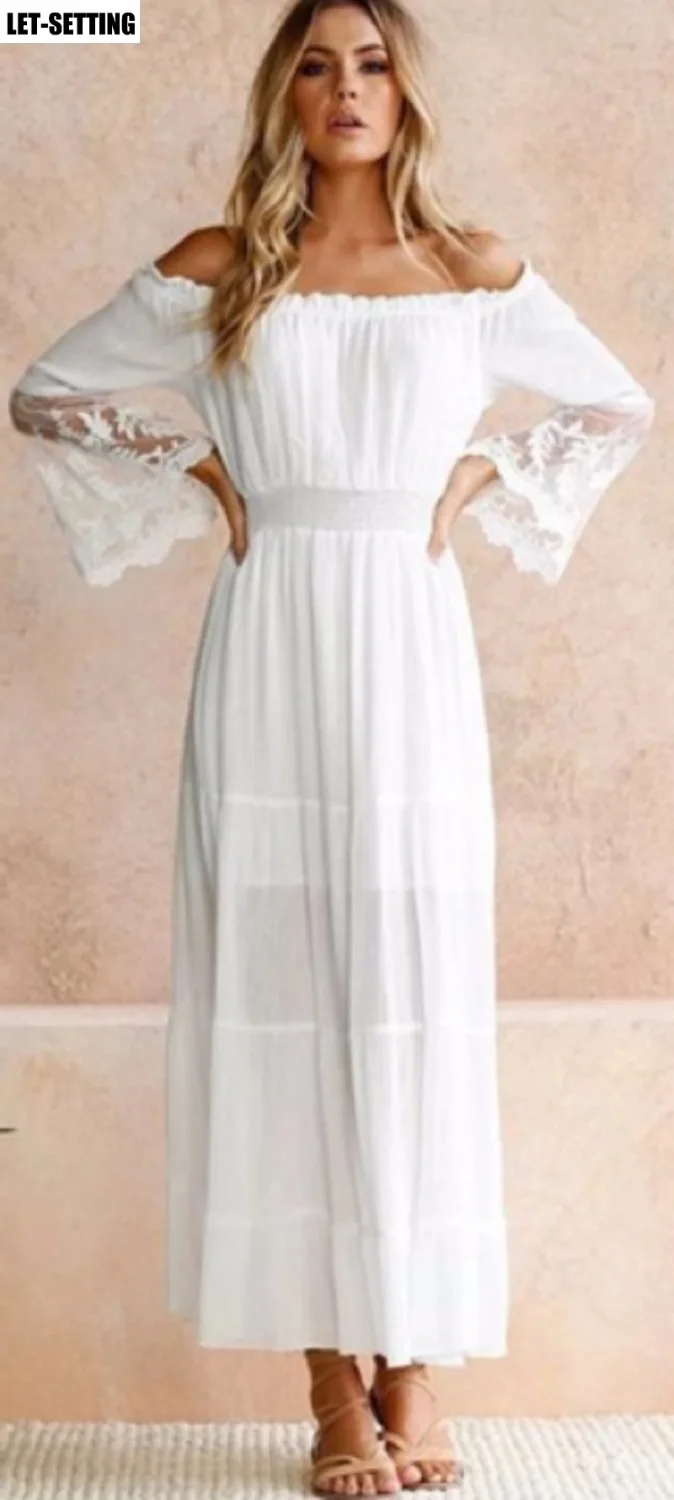 Летнее платье без бретелек Пляжное длинное белое