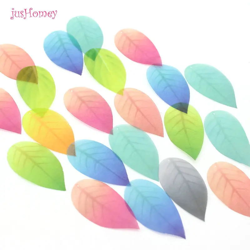 

100PCS Gradient Organza Fabric Leaves Appliques 50mm/40mm Translucent Chiffon leaf for Party Decor, Doll Embellishment