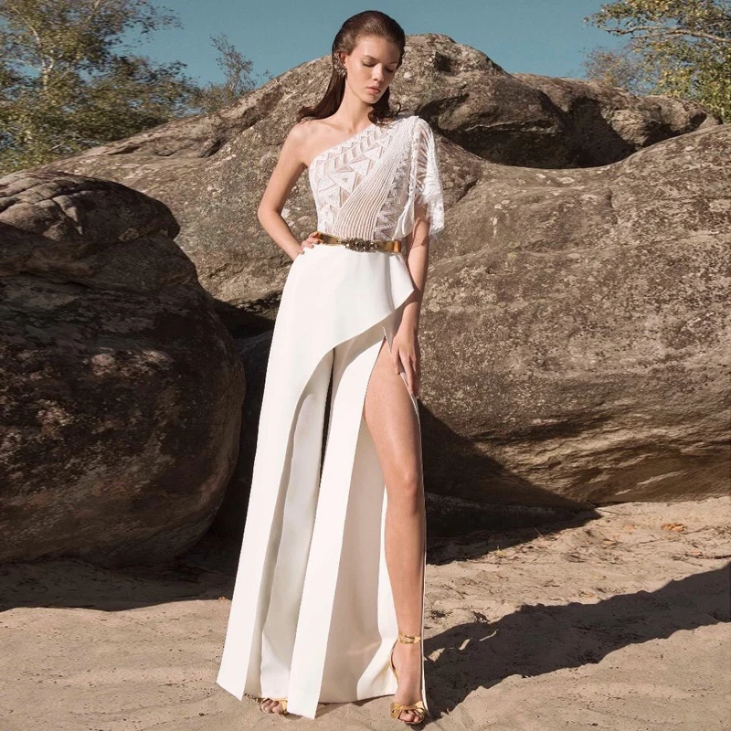 Женские кружевные сетчатые широкие брюки INDRESSME белые вечерние комбинезоны на