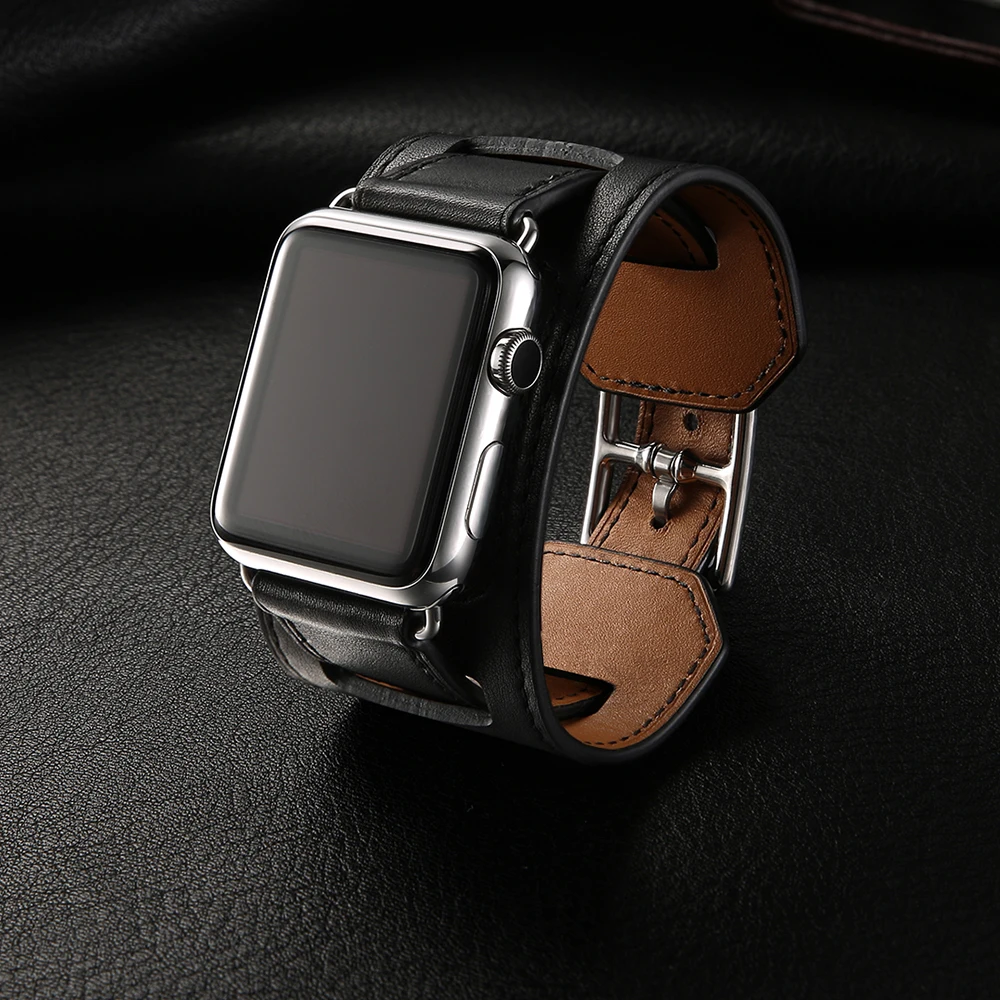 Браслет-манжета из натуральной кожи для Apple Watch Band 38 мм 40 42 44 роскошный ремешок iWatch