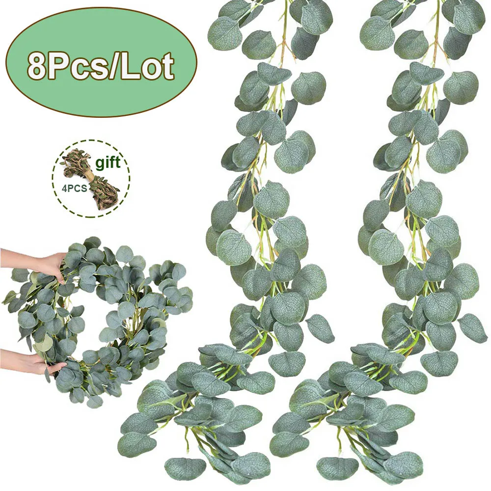 1m - 8Pcs 1M искусственный эвкалипт лозы рождественские зелени гирлянда для свадебного фона арки стены настольная дорожка с цветами Декор 8/16 шт./лот - Цвет: 1m - 8Pcs