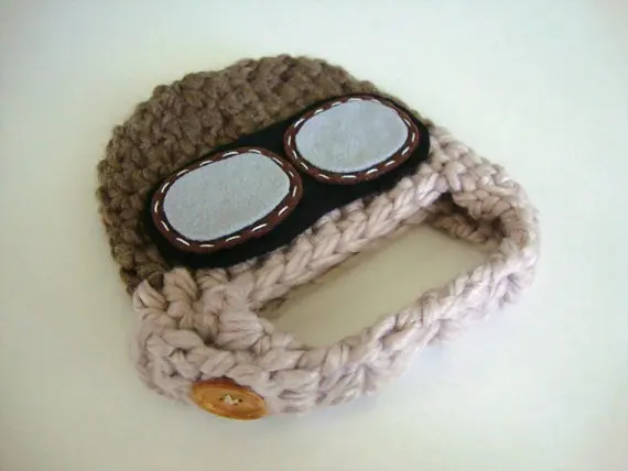 

Baby Pilot hat-Crochet baby aviator hat/Newborn to Toddler Crocheted Aviator Hat/Photo prop Earflap hat