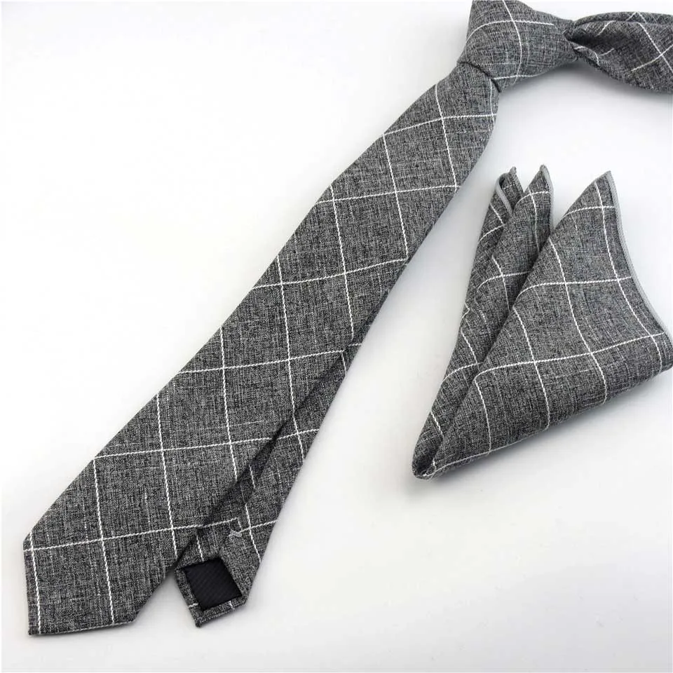 Necktie Handkerchief 6 см клетчатый хлопковый галстук набор мужской s шейный платок галстук-бабочка носовой платок Узкие галстуки для мужчин Свадебная вечеринка костюм рубашка платье Gravata Slim - Цвет: Necktie Handkerchief