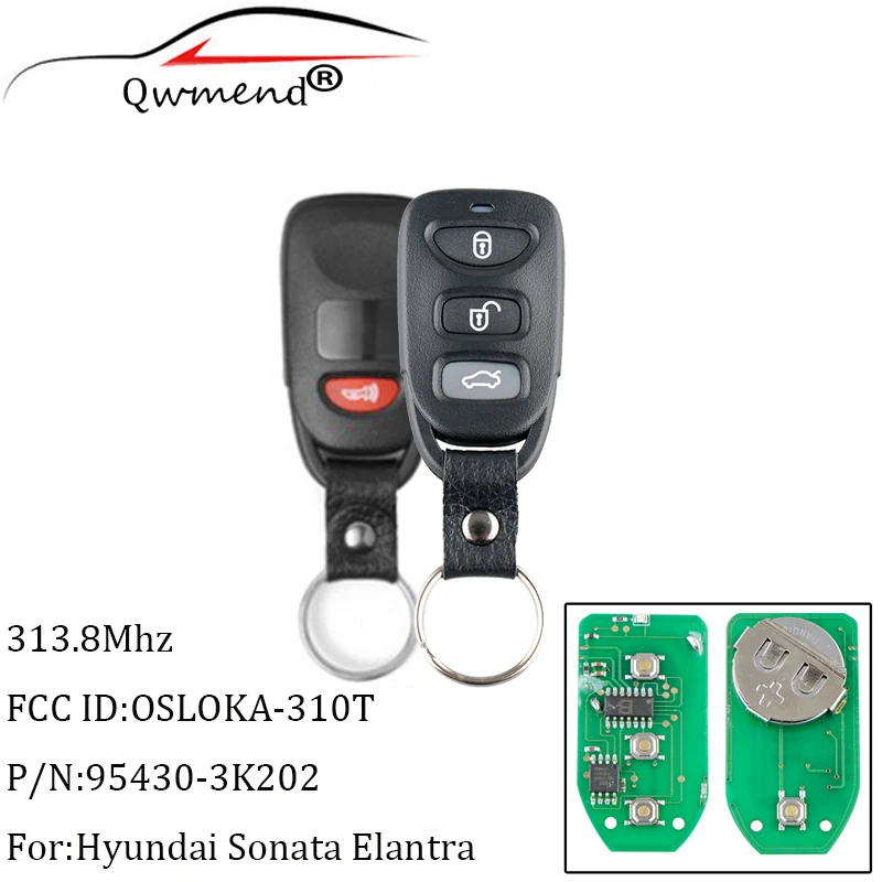 QWMEND 3+1Buttons Remote Car key Fob 313.8 Mhz For Hyundai Elantra Sonata 2007-2010 For Accent 2011 2012 OSLOKA-310T keys