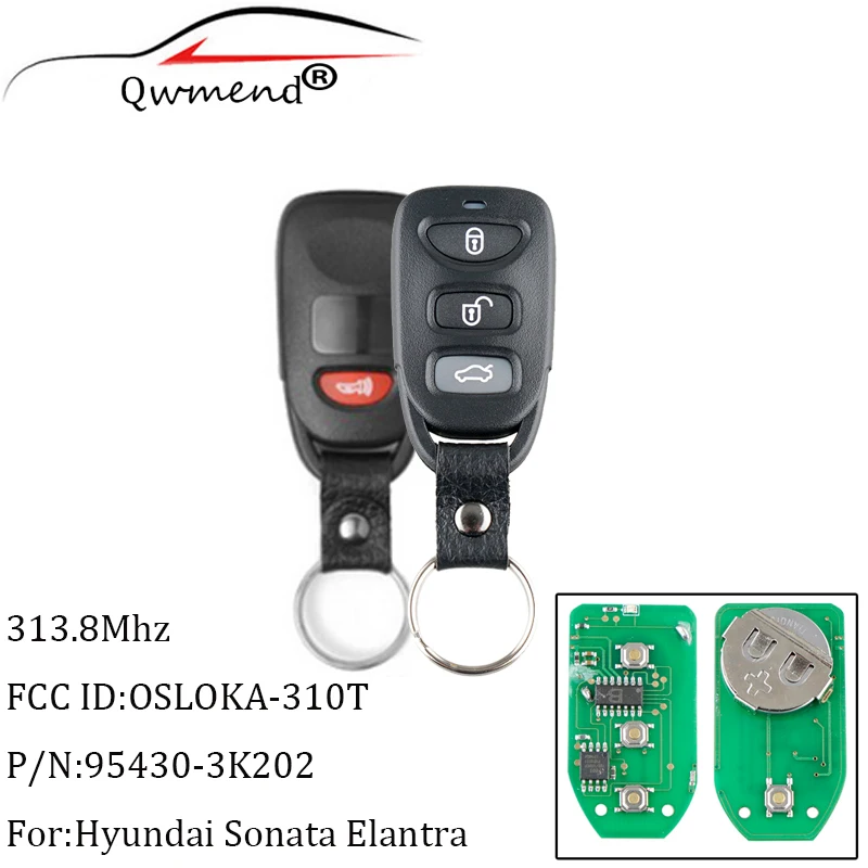 QWMEND 3 + 1 кнопки дистанционный ключ брелок от машины 313 8 МГц для Hyundai Elantra Sonata 2007 2010